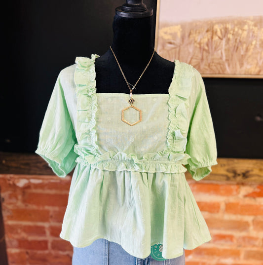 Mint Smocked Top