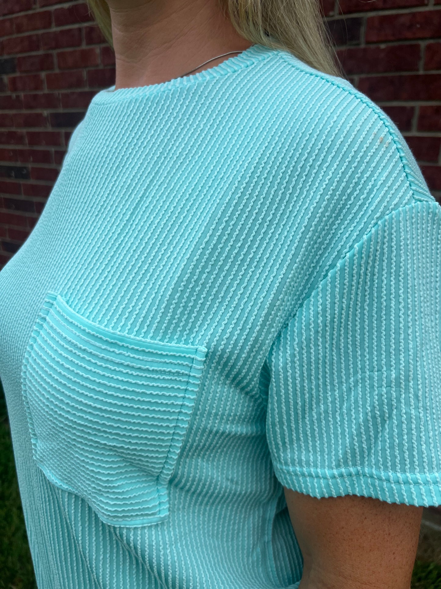 Blue Oversized Ribbed Tee