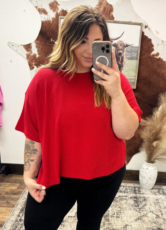 Curvy Red Ribbed Top