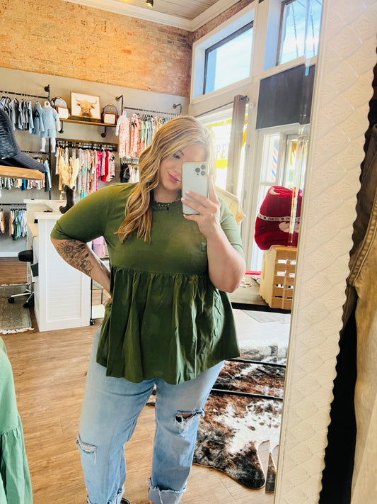 Olive Green Babydoll Top