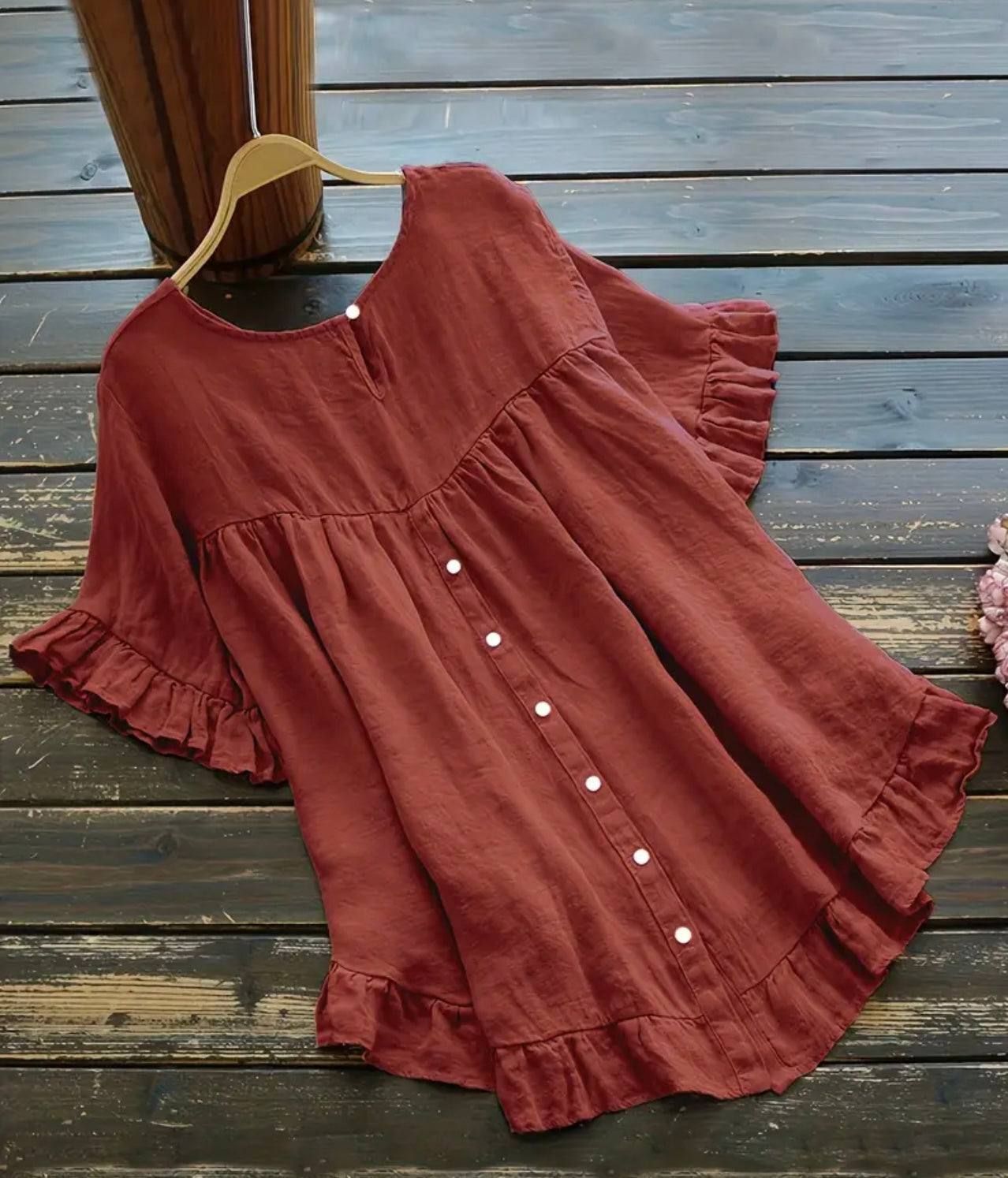 Red Ruffle Blouse