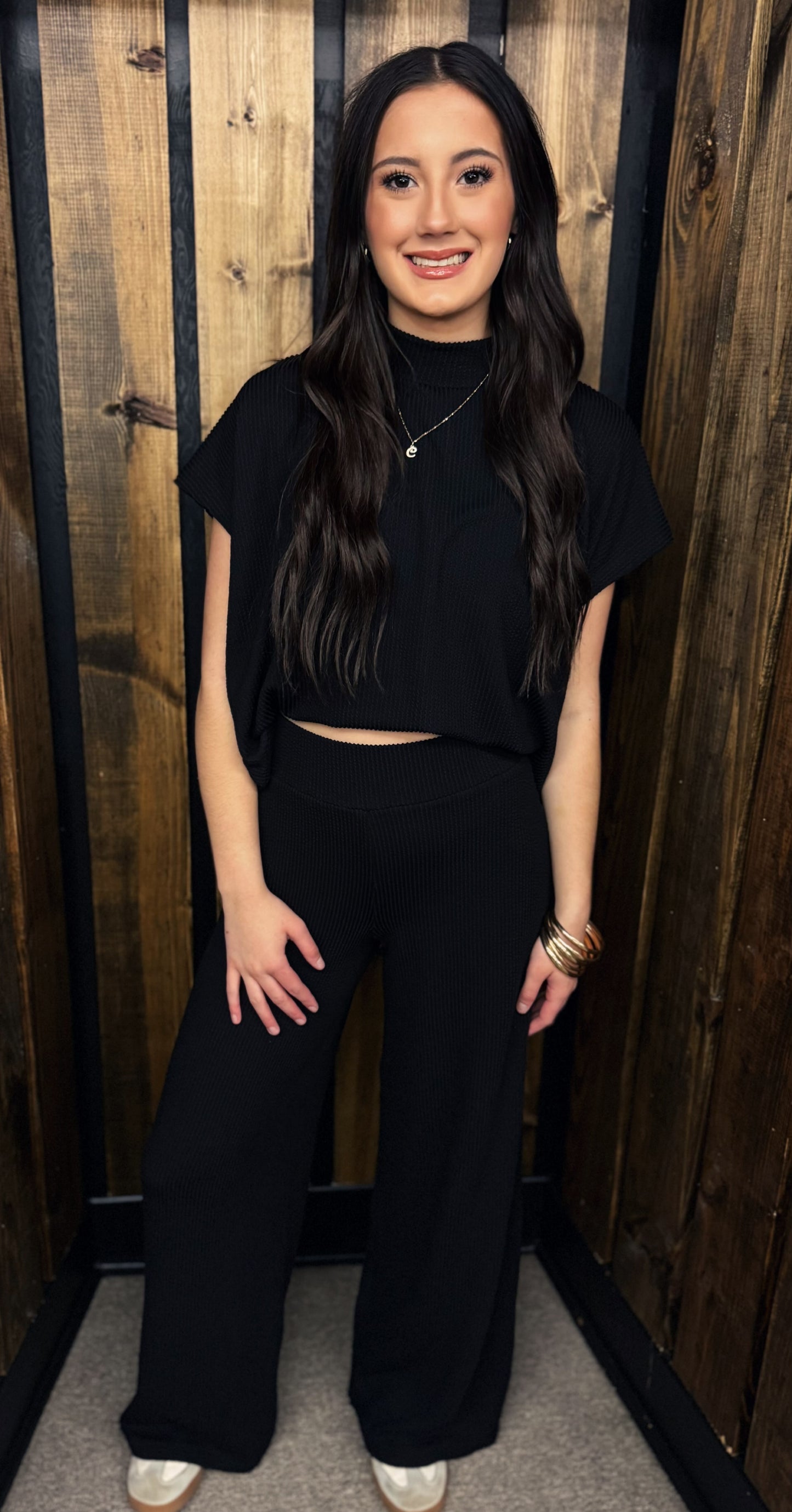 Black Ribbed Pants set