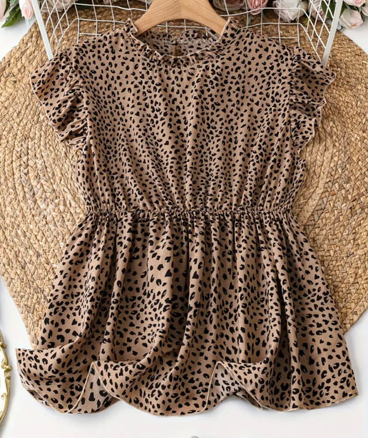 Cheetah Ruffle Sleeve Top