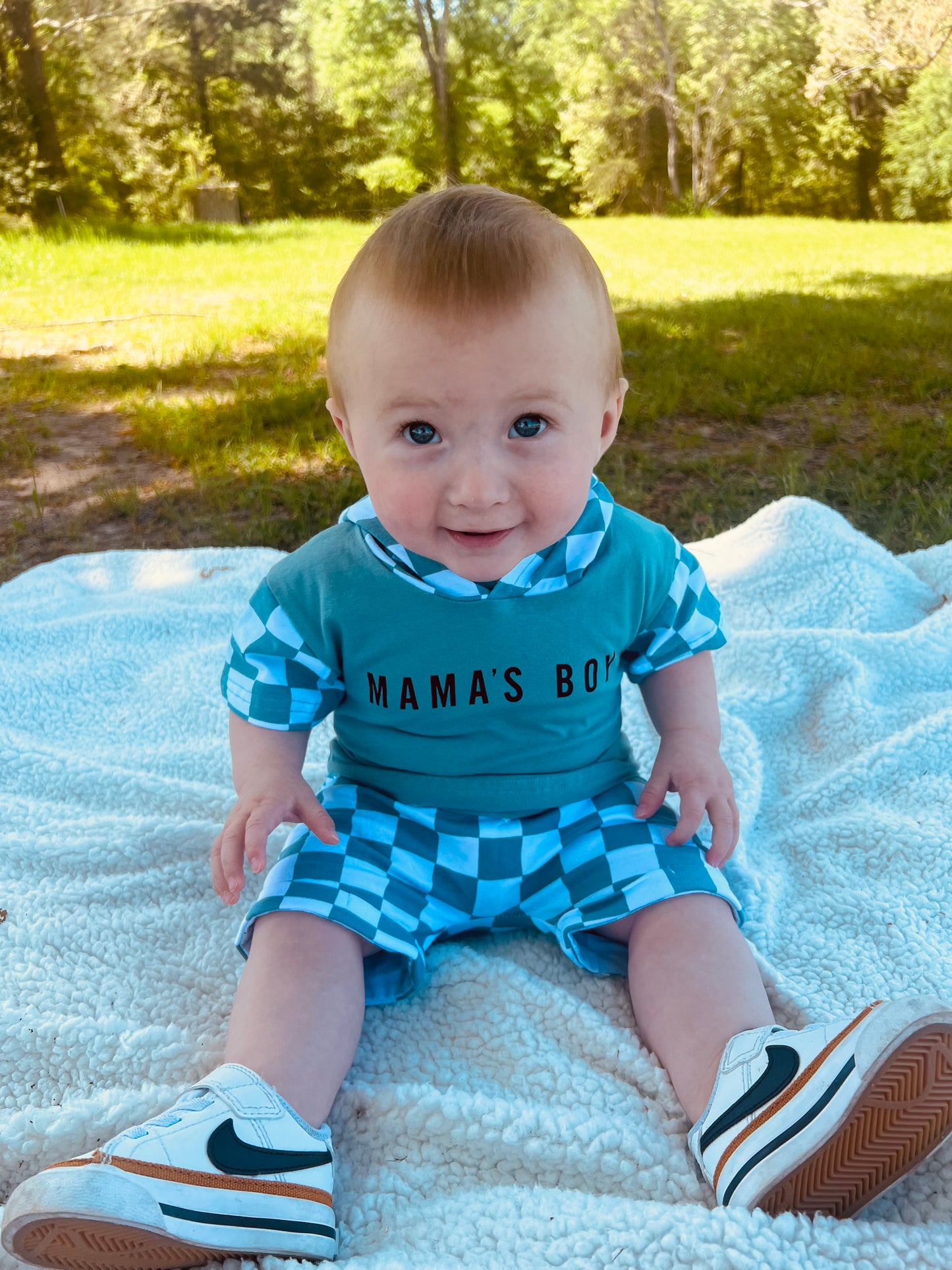 Blue Checkered Mama’s Boy Set