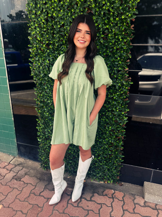 Sage Puff Dress