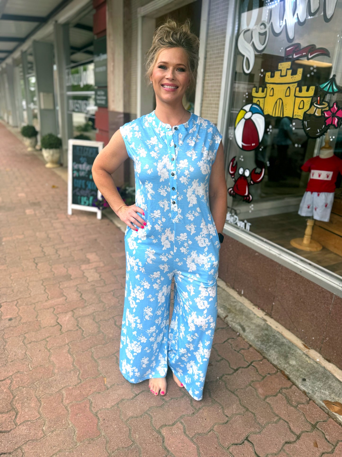 Blue Floral Jumpsuit