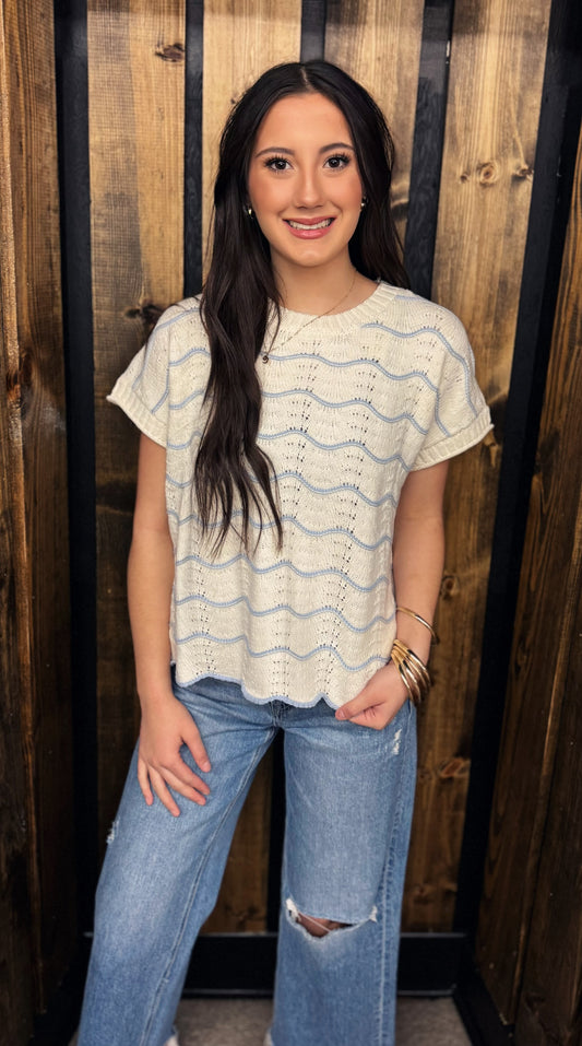 Soft Blue scalloped Sweater Top