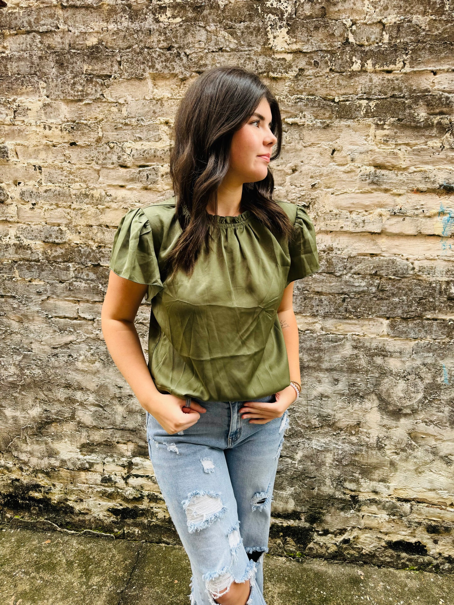 Olive Silk Top