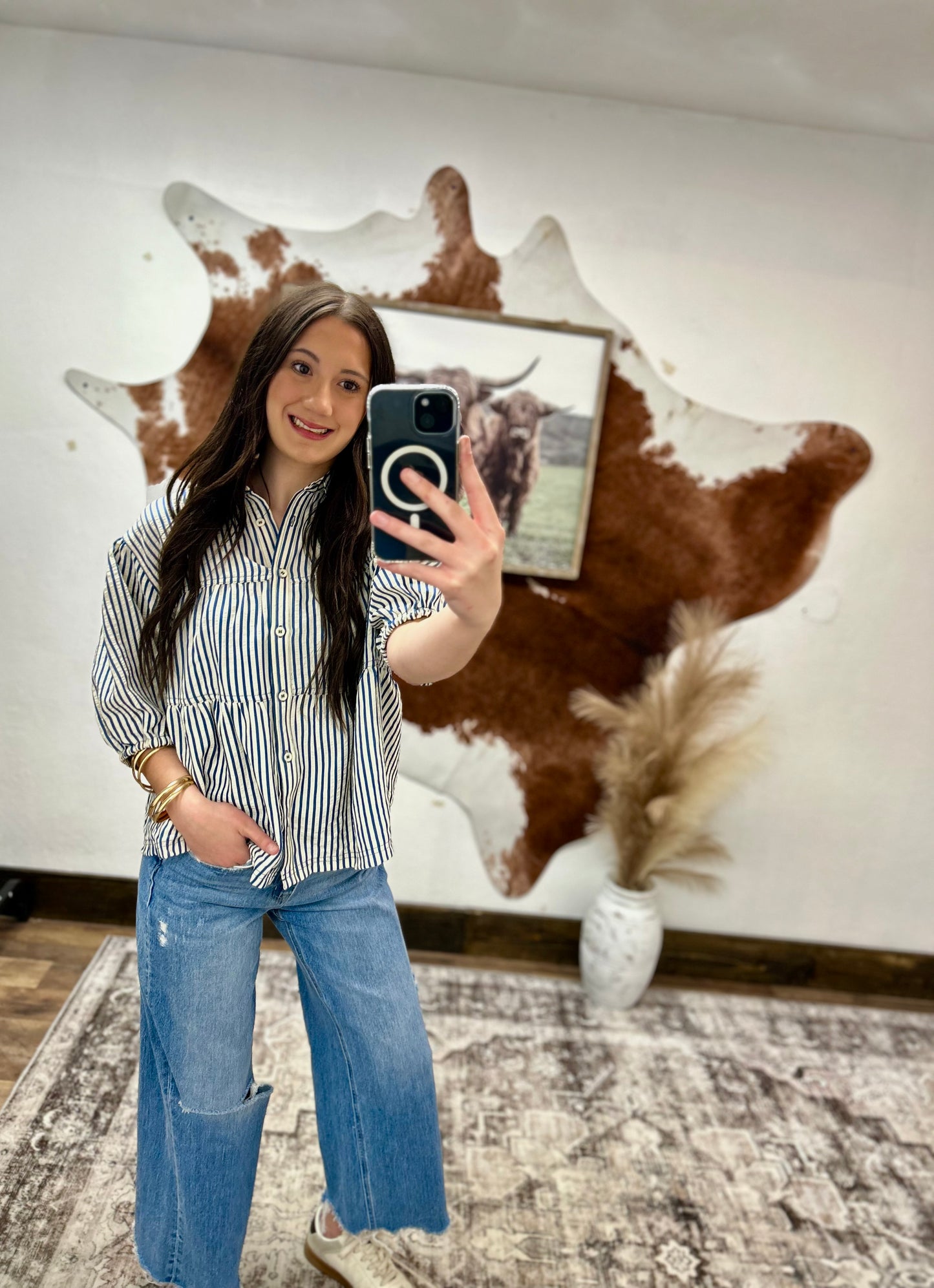 Heirloom Navy Blue Stripe Top