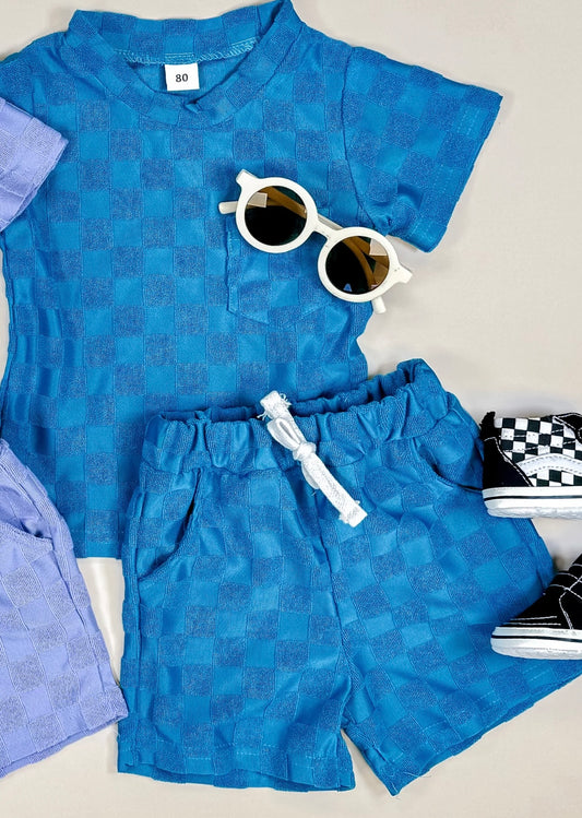 Terry Checkered Tee Blue Set