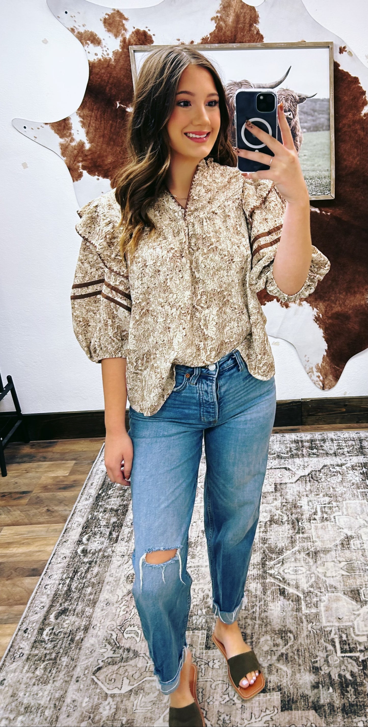 Brown  Floral Blouse