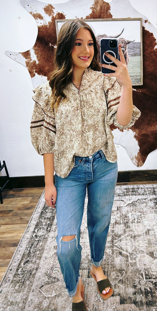 Brown  Floral Blouse