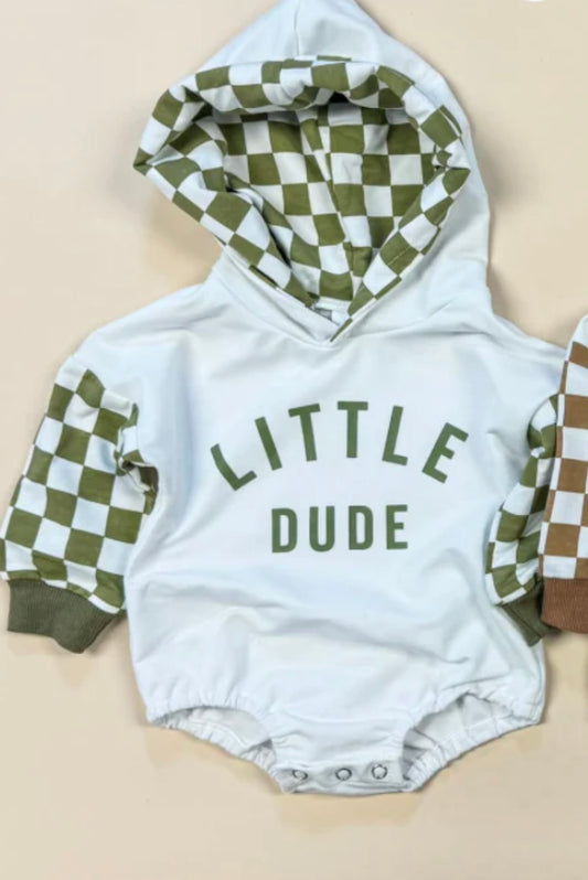 Little Dude Green Checkered Romper