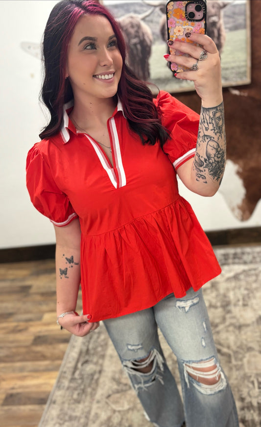 Red Collard Blouse