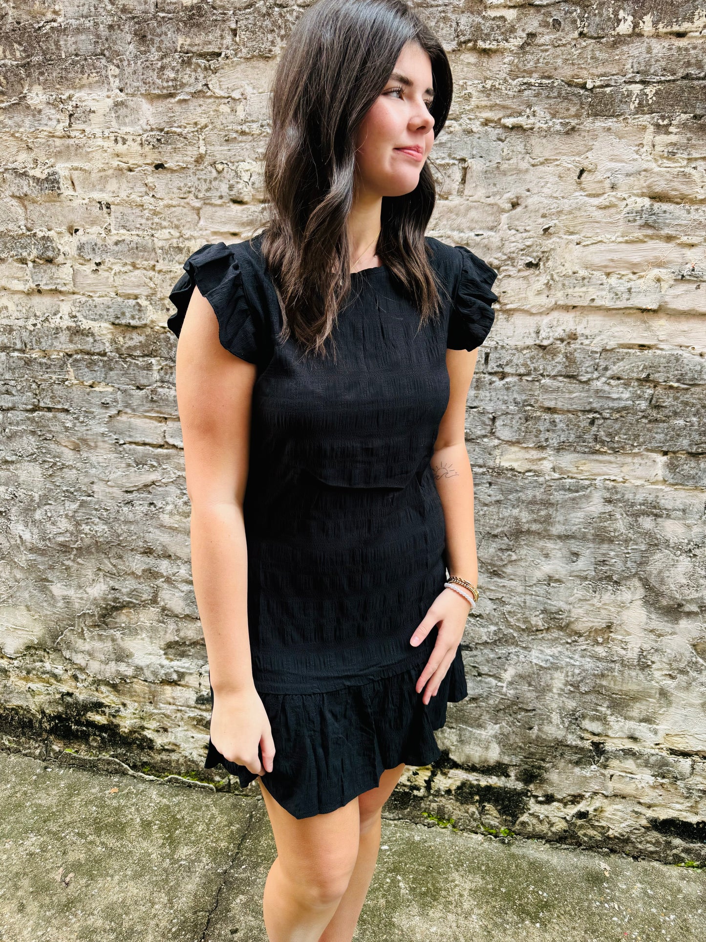 Black Ruffle Sleeve Dress