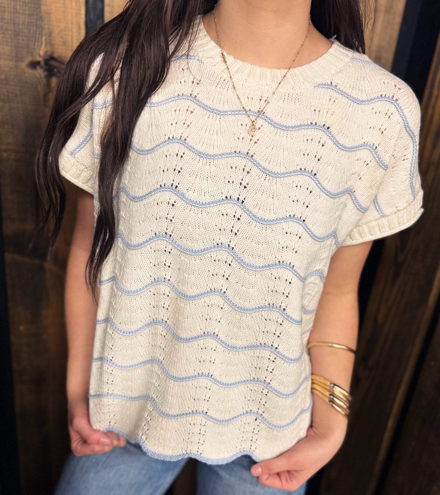 Soft Blue scalloped Sweater Top