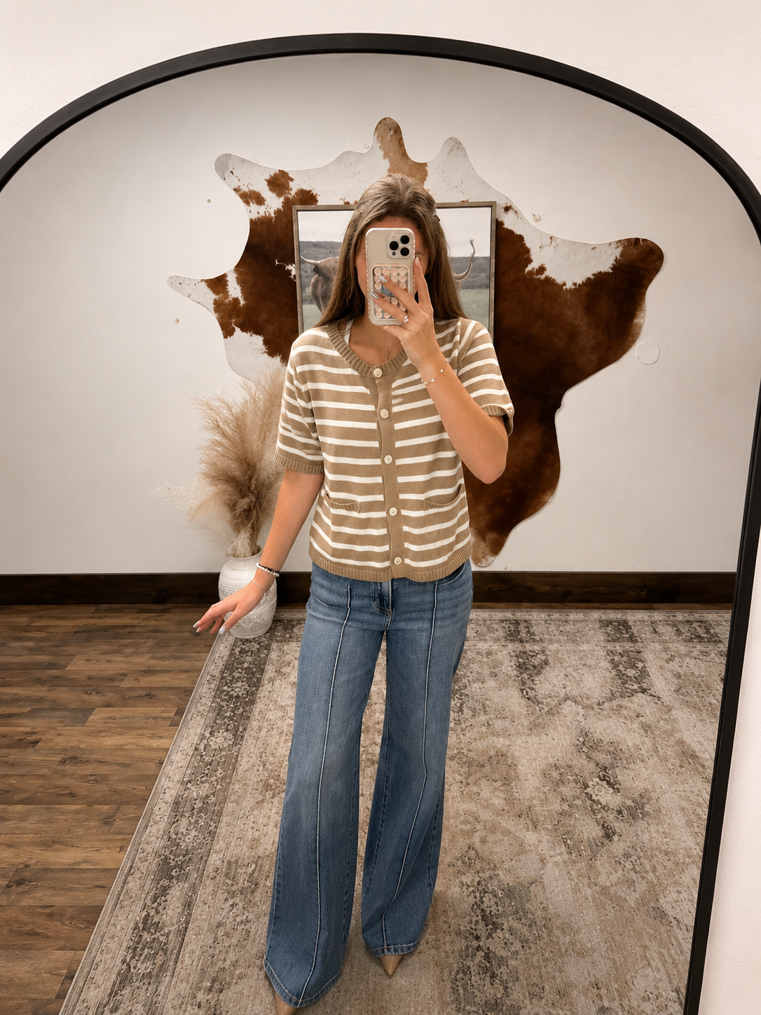 Taupe button sweater