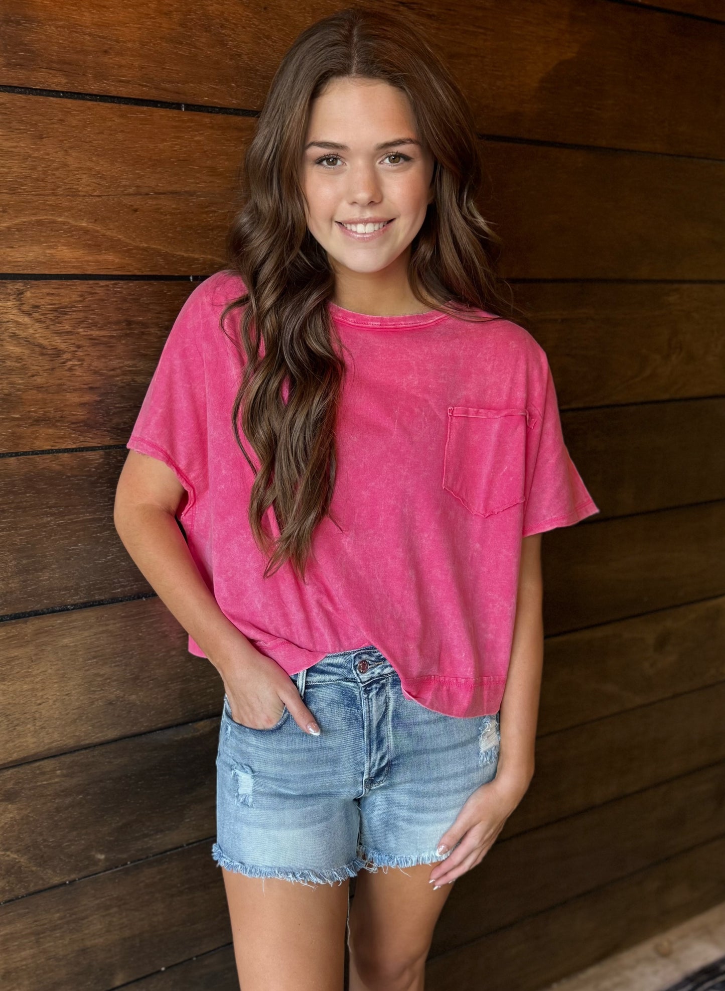 Pink Acid Wash Tee