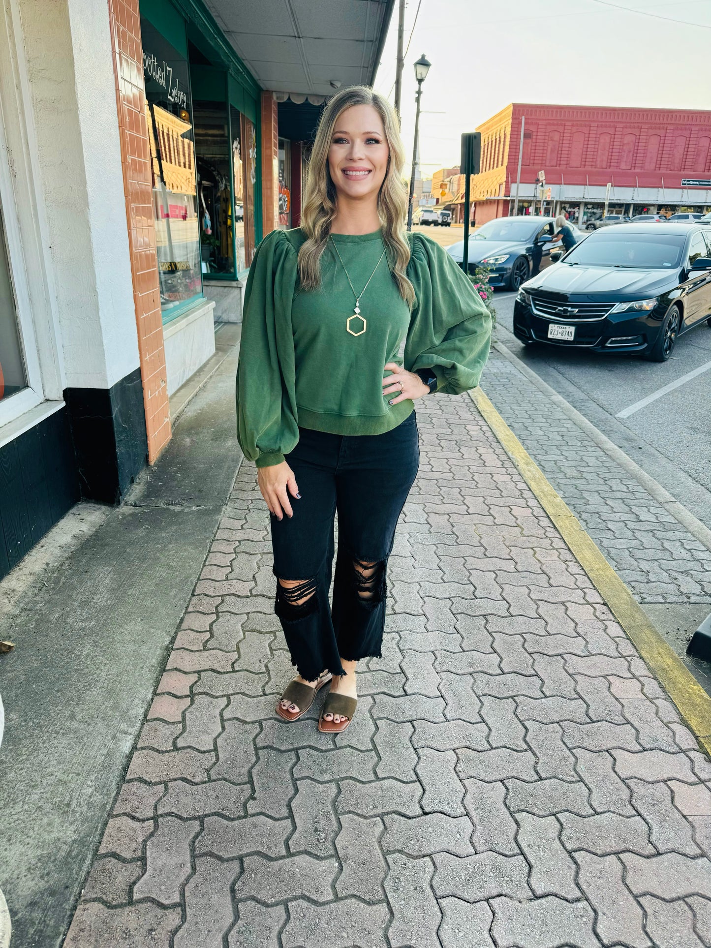 Green Puff Sleeve Top