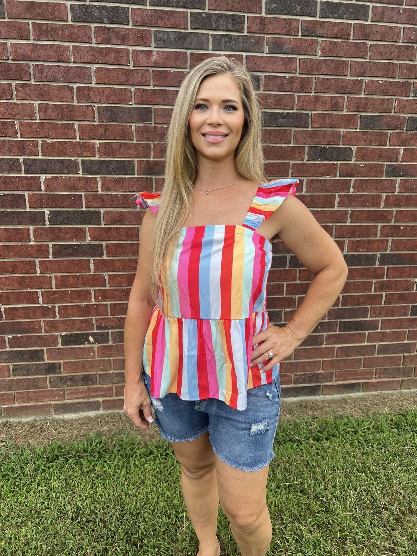 Striped Ruffle Tank Top