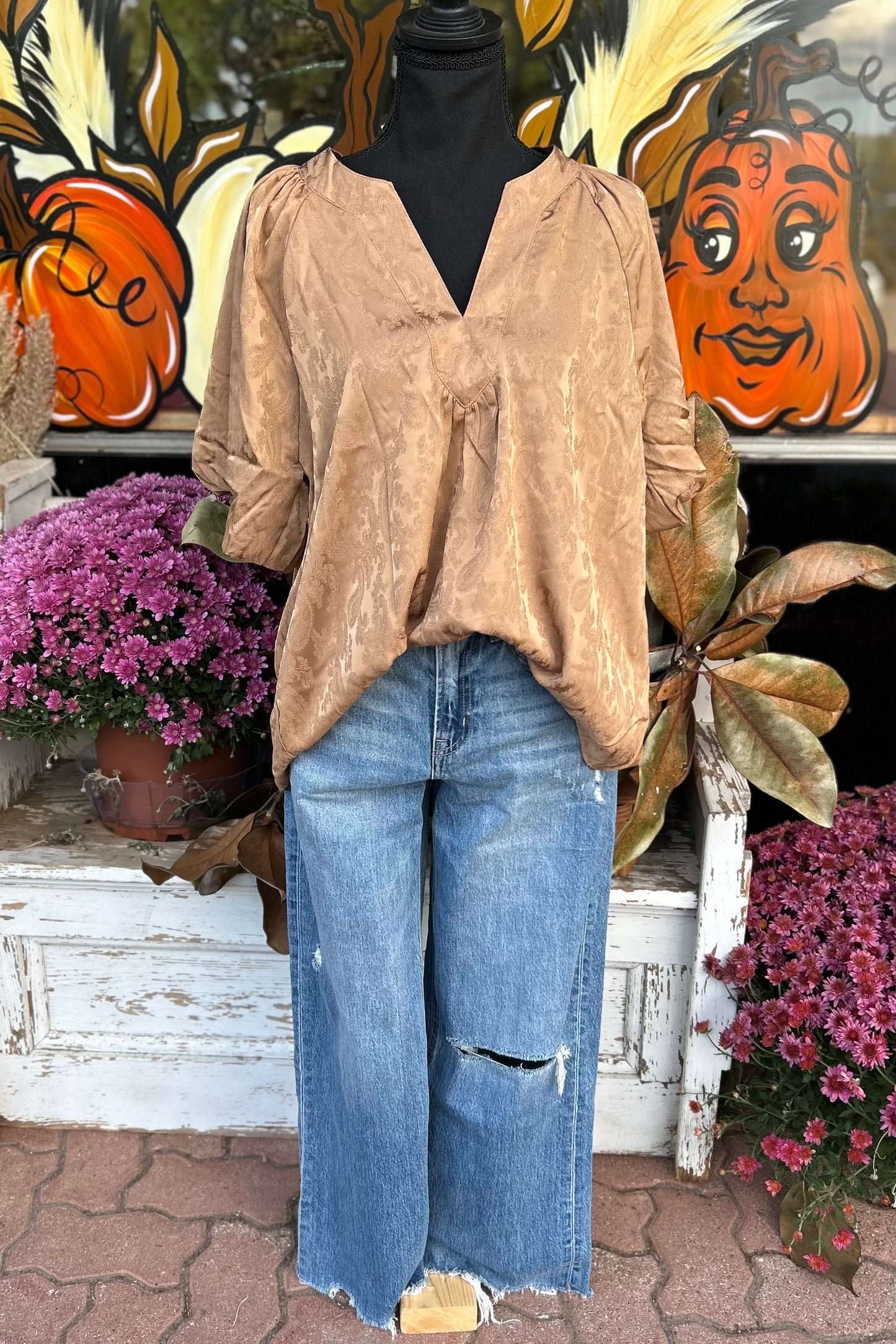 Latte Satin Puff Sleeve Blouse