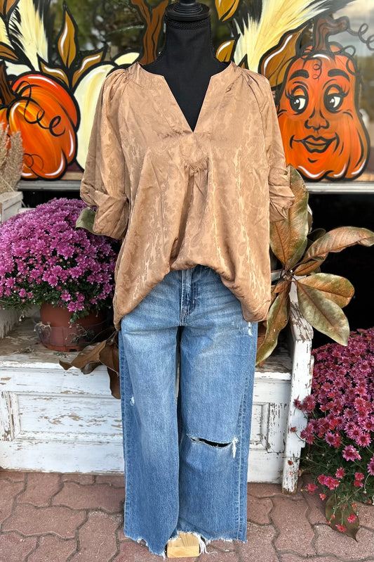 Latte Satin Puff Sleeve Blouse