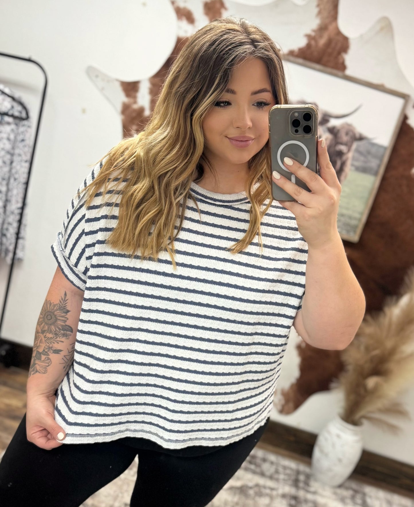 Curvy Blue Stripe top