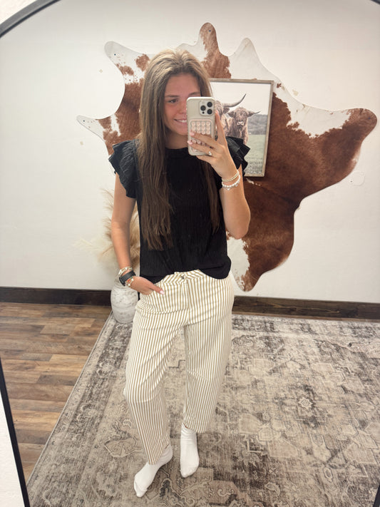 Cream Striped Barrel Jeans