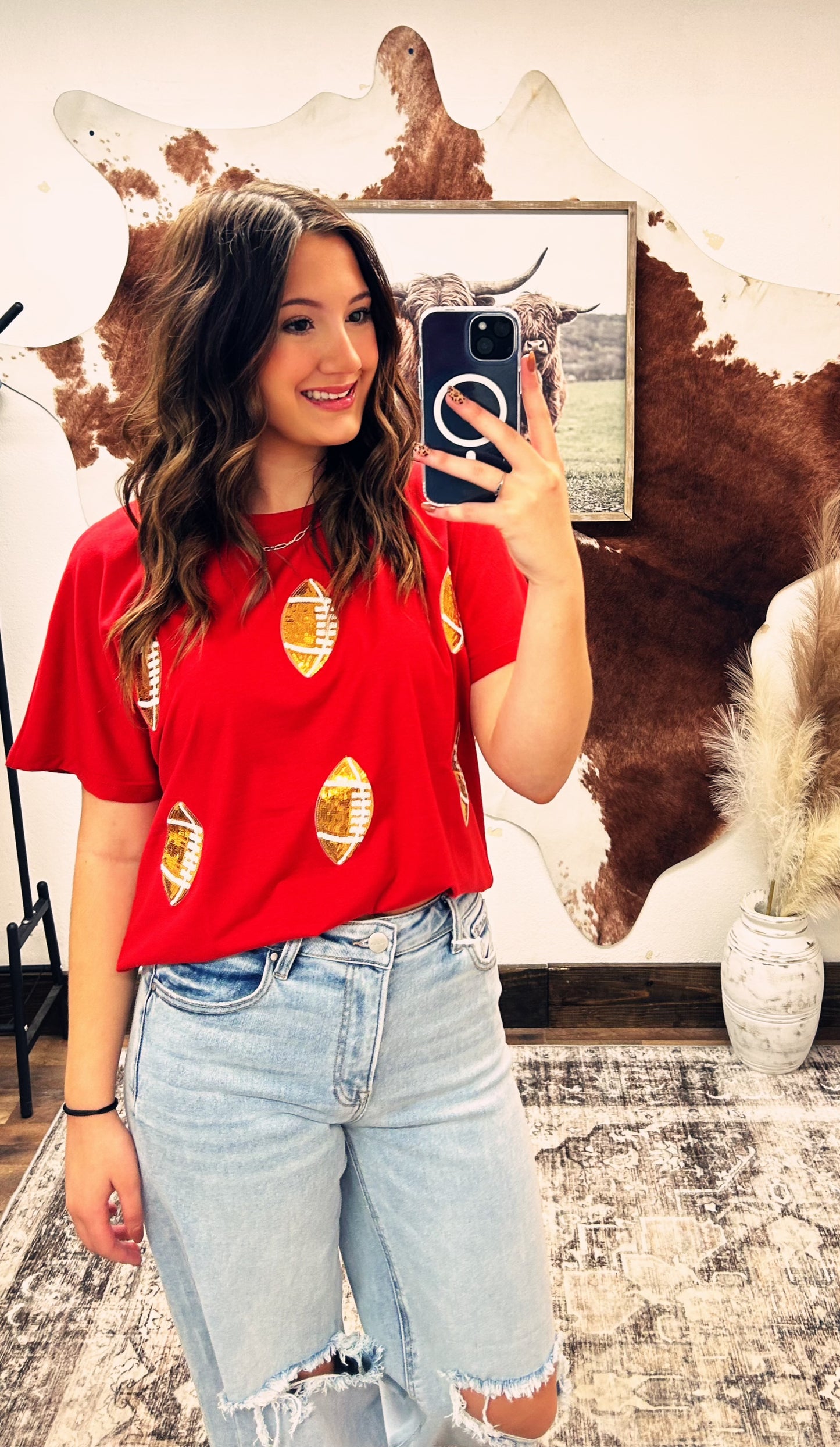 Red Sequin Football Top
