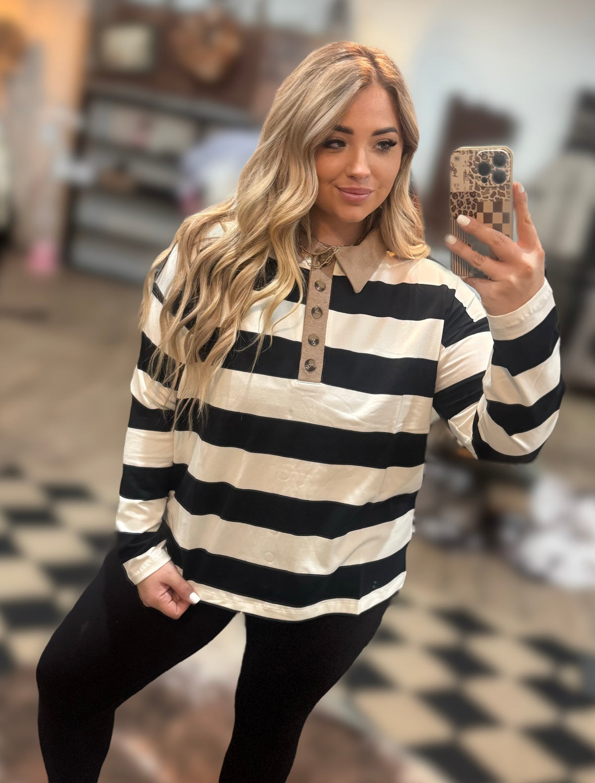 Curvy | Blair Stripped Collard Top