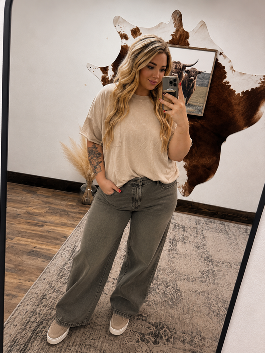 Curvy Mocha Acid Wash Tee