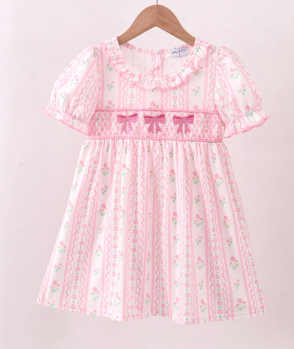 Pink Floral Smocked Dress