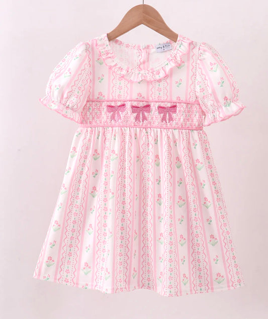 Pink Floral Smocked Dress