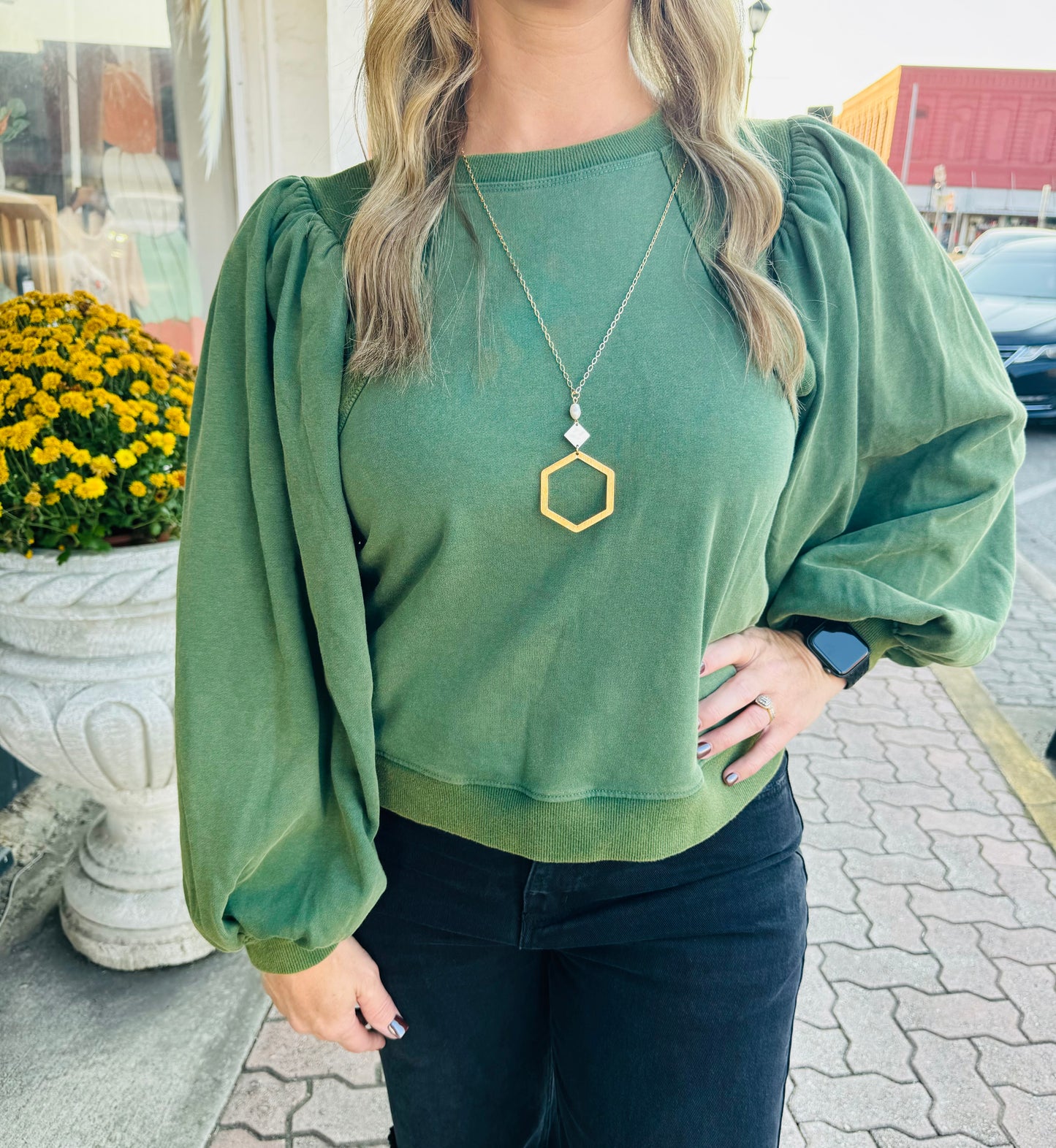 Green Puff Sleeve Top