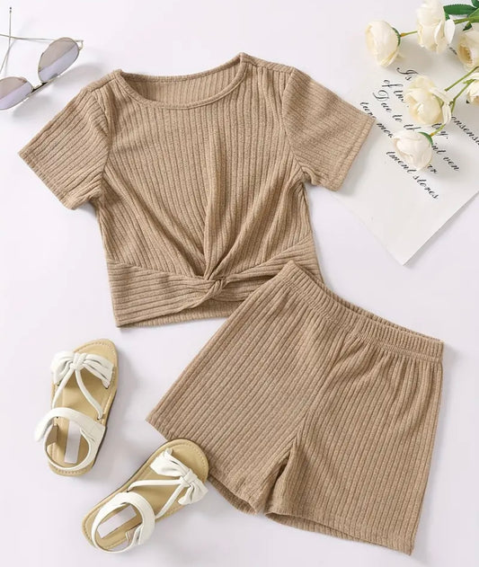 Ribbed Knit Khaki Short Set