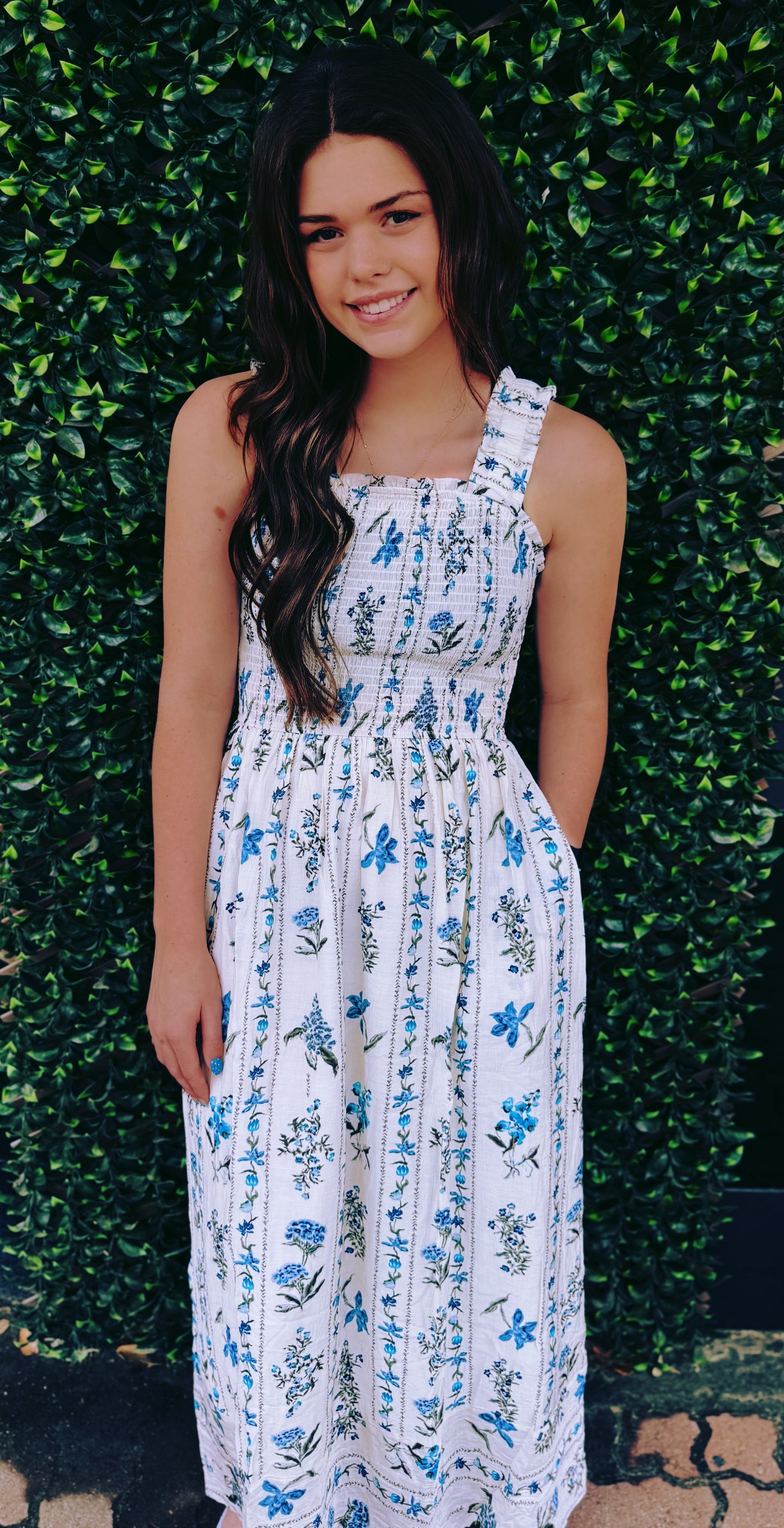 Blue Floral Smocked Dress