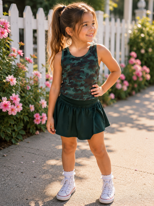 Girls Green Camo Athletic Set