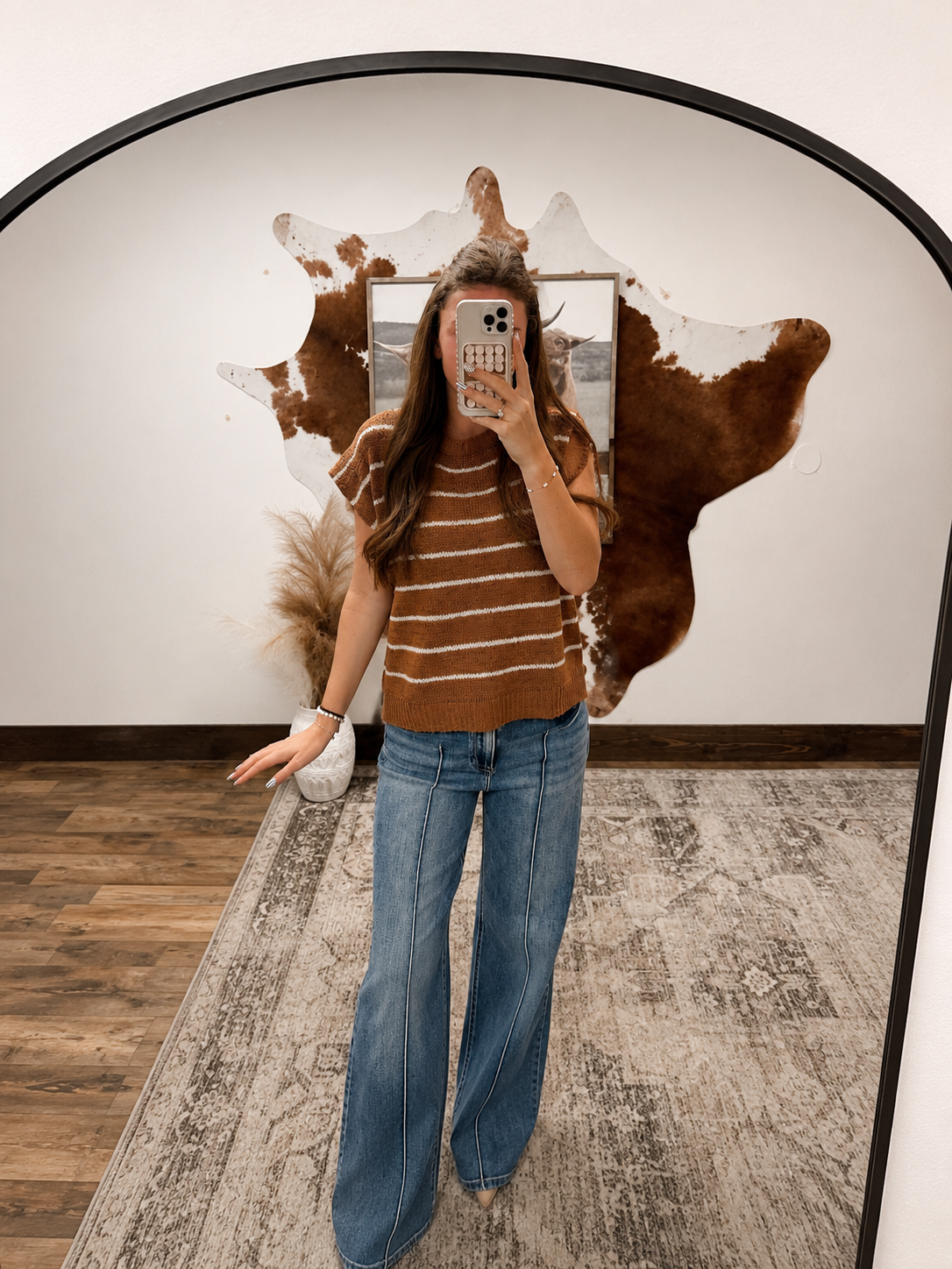Camel striped sweater top