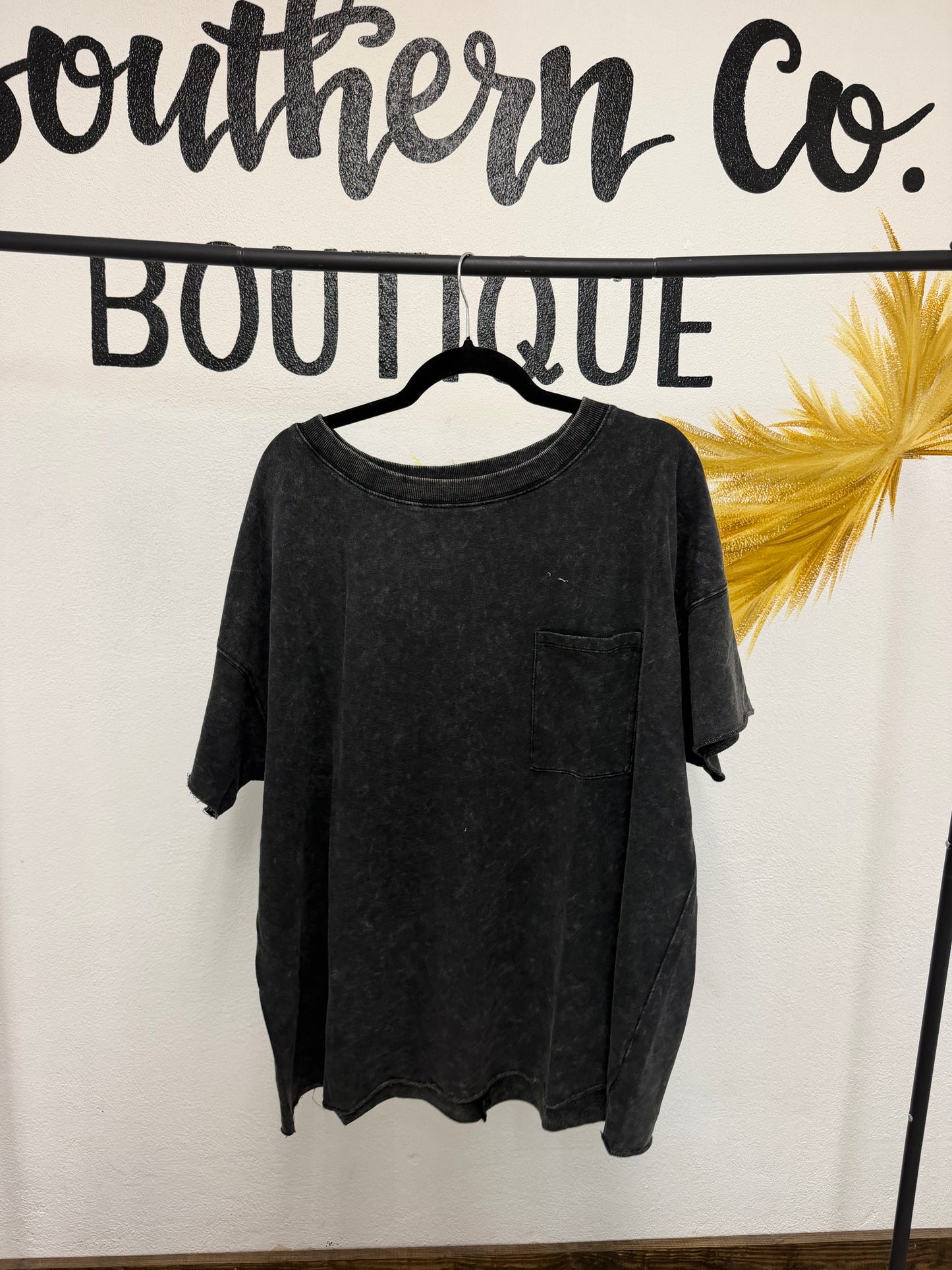 Curvy Black Acid Wash Tee