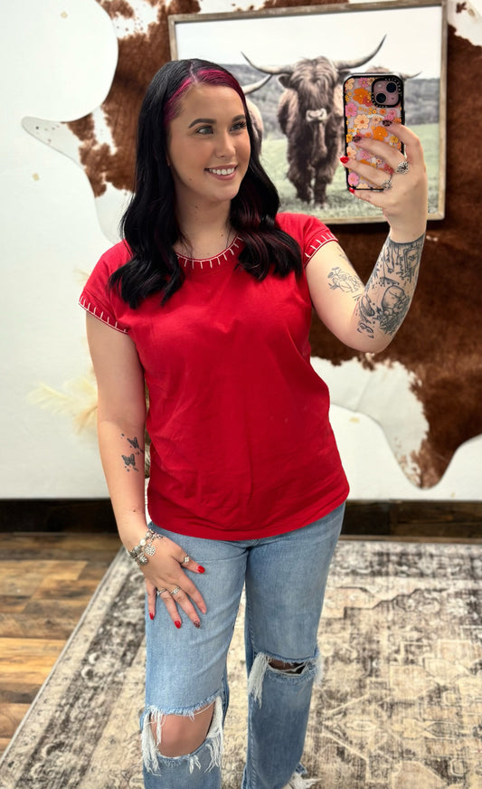 Red Stitch Top