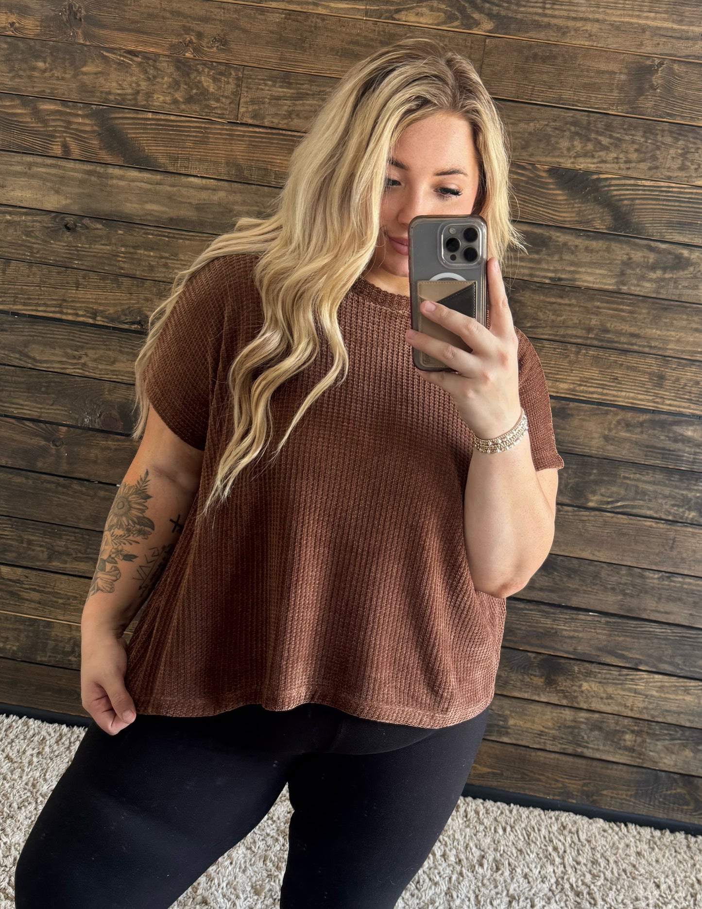 Curvy Chocolate Waffle Knit Sweater