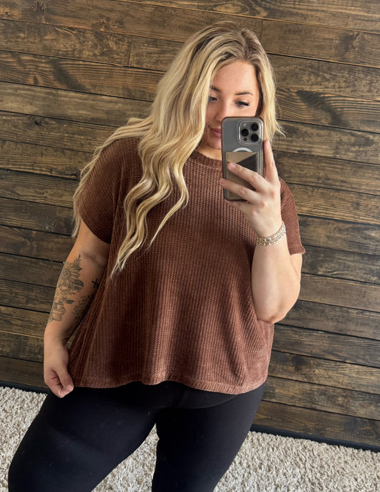 Curvy Chocolate Waffle Knit Sweater