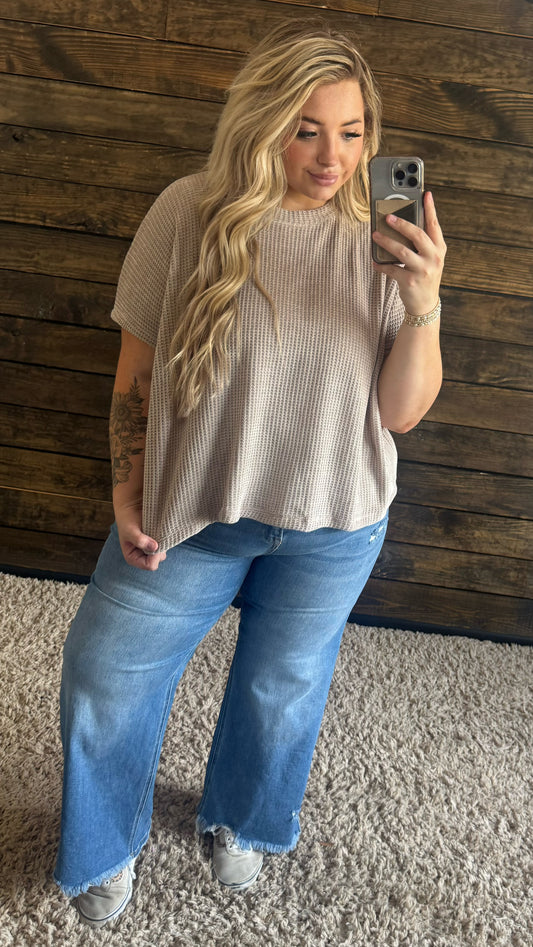 Curvy Mocha Waffle Knit Sweater