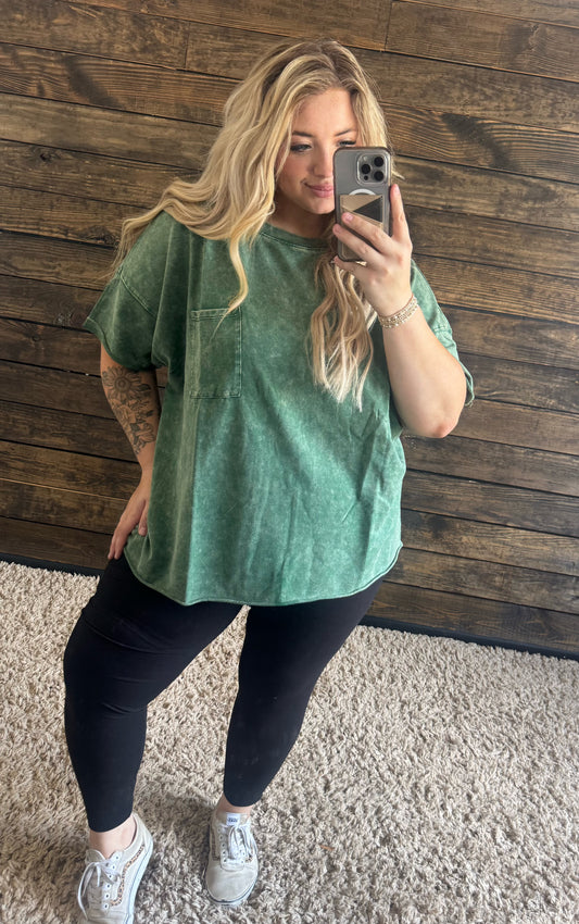 Curvy Green Acid Wash Tee