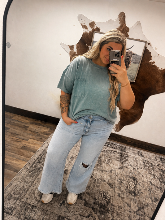 Curvy Blue Acid Wash Tee
