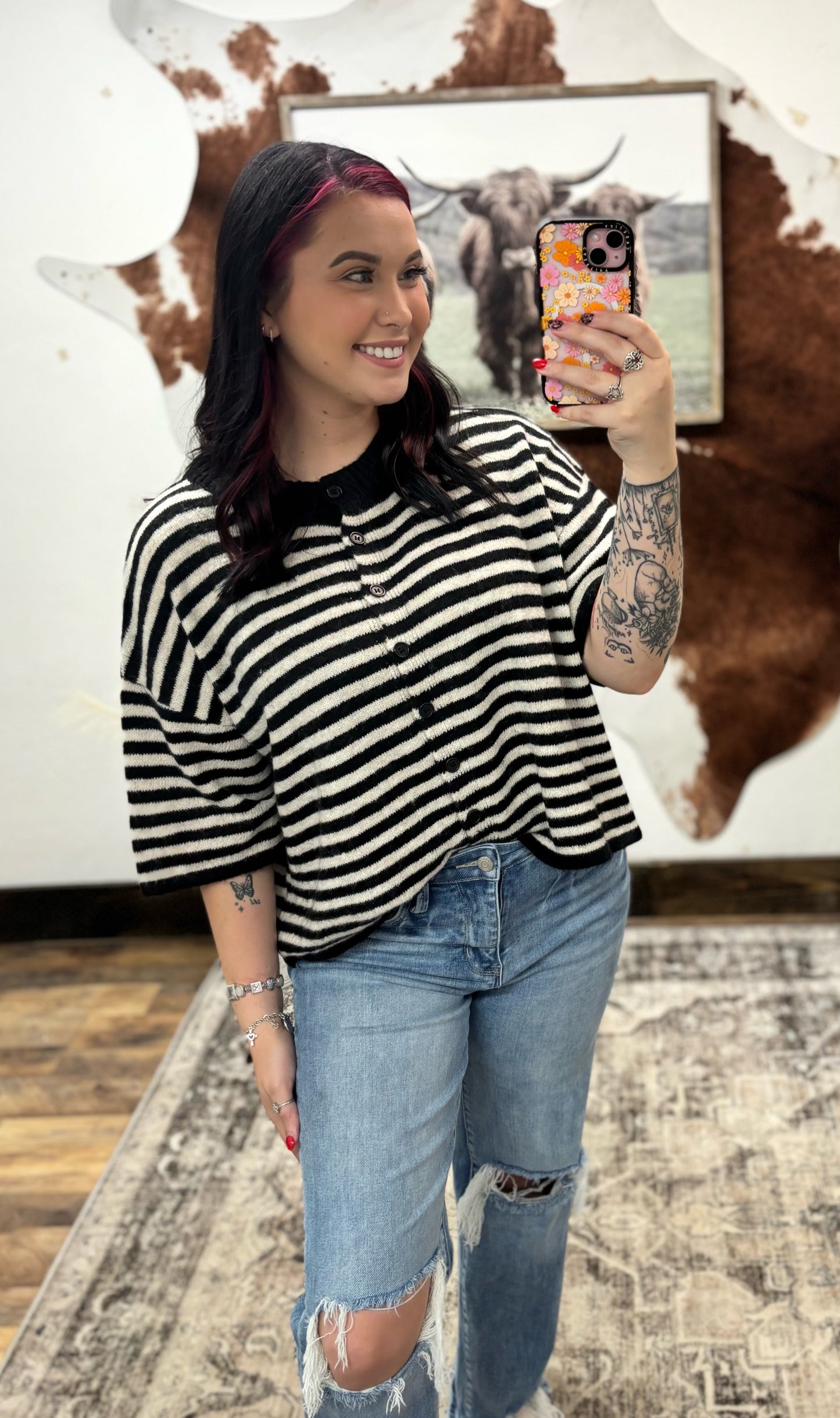 Black Striped Sweater Top