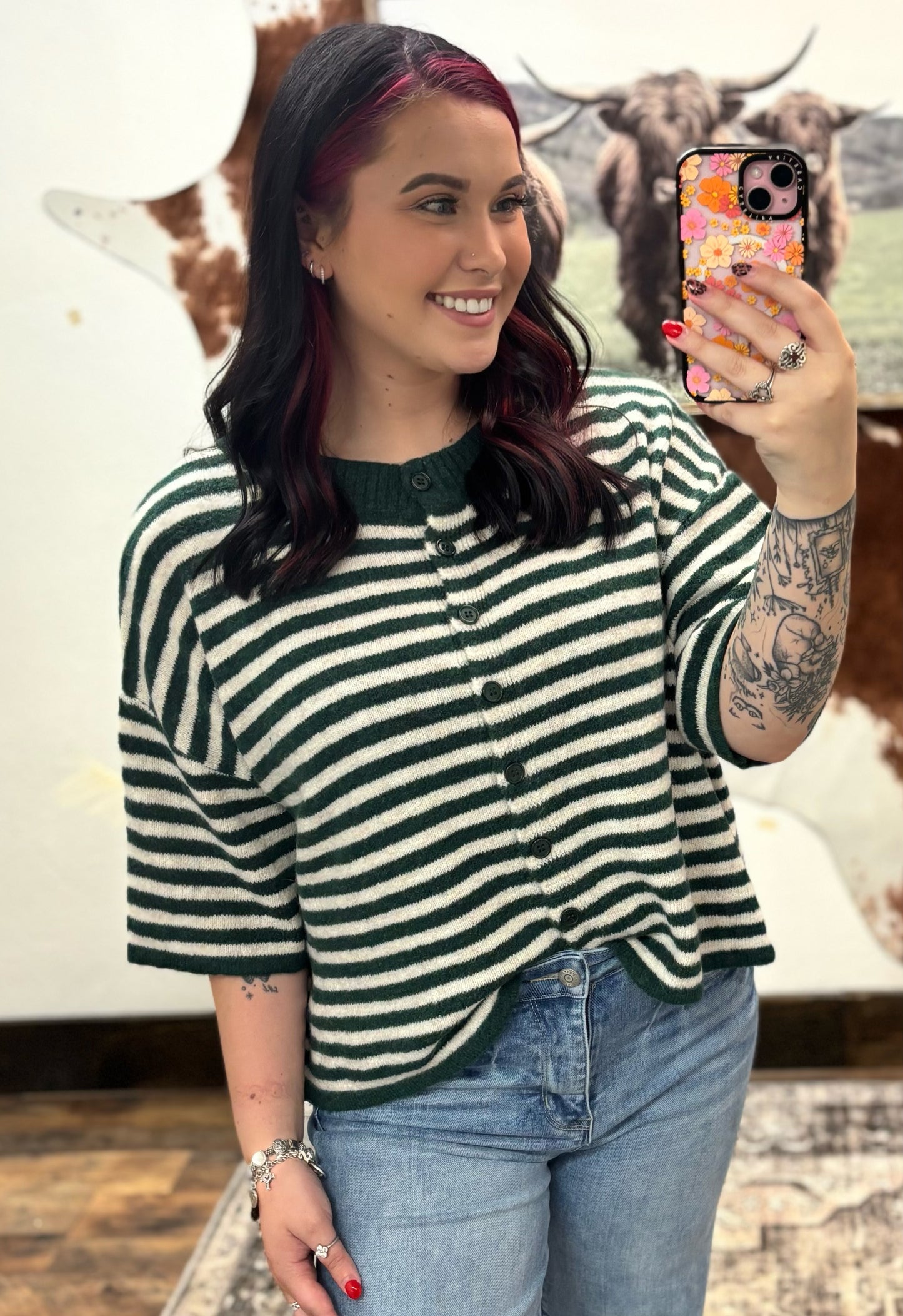 Hunter Green Striped Sweater Top