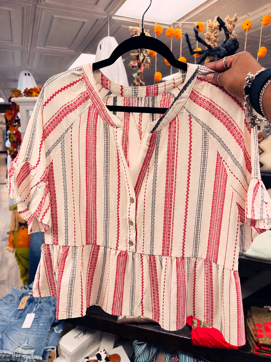 Red Stitched Blouse